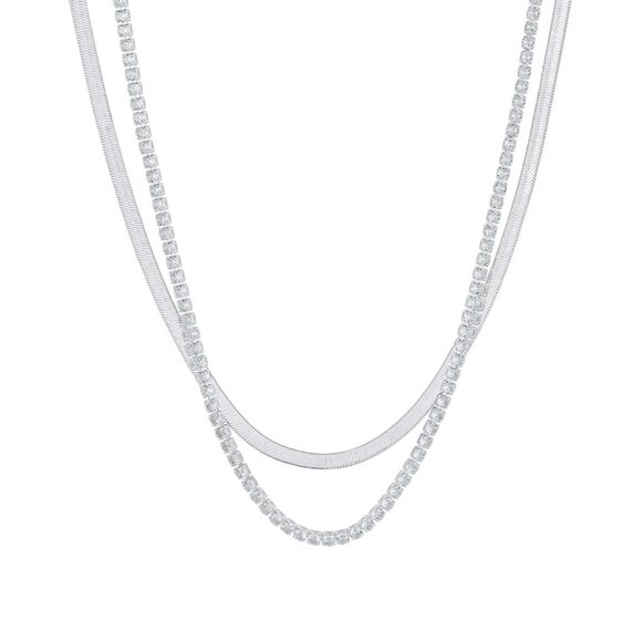 And Now This Cubic Zirconia Tennis & Herringbone Link Layered Necklace NWT - Picture 1 of 1